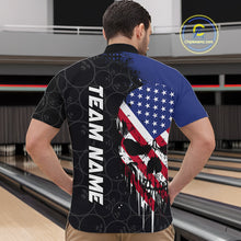 Load image into Gallery viewer, Custom American Flag Skull Bowling Jersey For Men, Patriotic Bowling Team Shirt Polo &amp; 1/4 Zip TDM6389