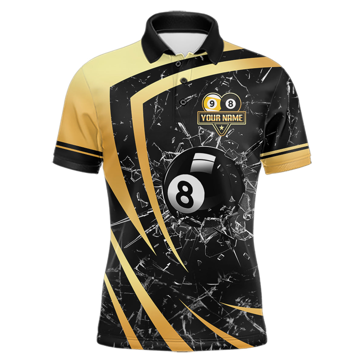 Black And Gold 8 Ball & 9 Ball Glass Break Billiard Shirt For Men Custom Pool Team Jersey Outfit TDM6151