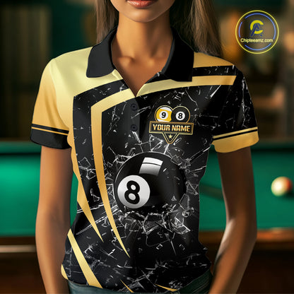Black And Gold 8 Ball & 9 Ball Glass Break Billiard Shirt For Women Custom Pool Team Jersey Outfit TDM6151