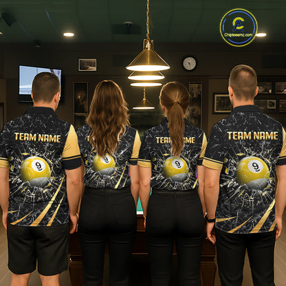 Black And Gold 8 Ball & 9 Ball Glass Break Billiard Shirt For Women Custom Pool Team Jersey Outfit TDM6151