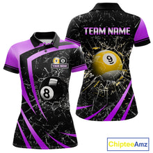 Load image into Gallery viewer, Black And Purple 8 Ball &amp; 9 Ball Glass Break Billiard Shirt For Women Custom Pool Team Jersey Outfit TDM6152