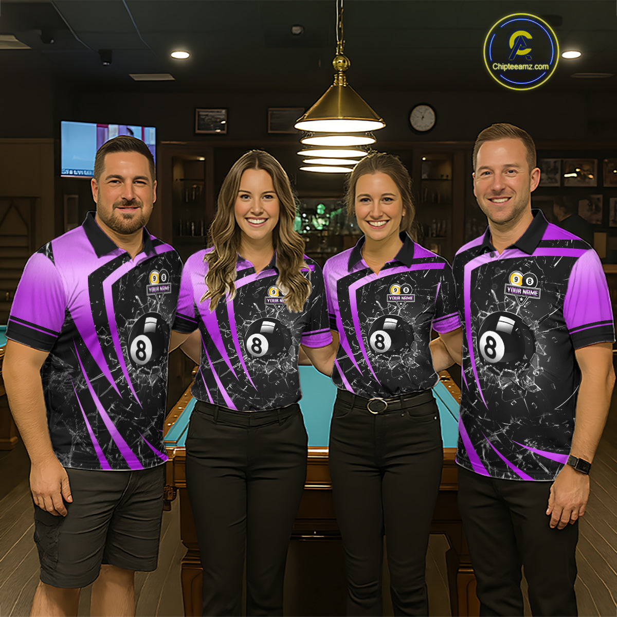 Black And Purple 8 Ball & 9 Ball Glass Break Billiard Shirt For Men Custom Pool Team Jersey Outfit TDM6152