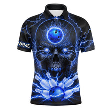 Load image into Gallery viewer, Personalized Lightning Skull Blue Bowling Shirt For Men, Bowling Team Jersey Polo &amp; 1/4 Zip TDM6159