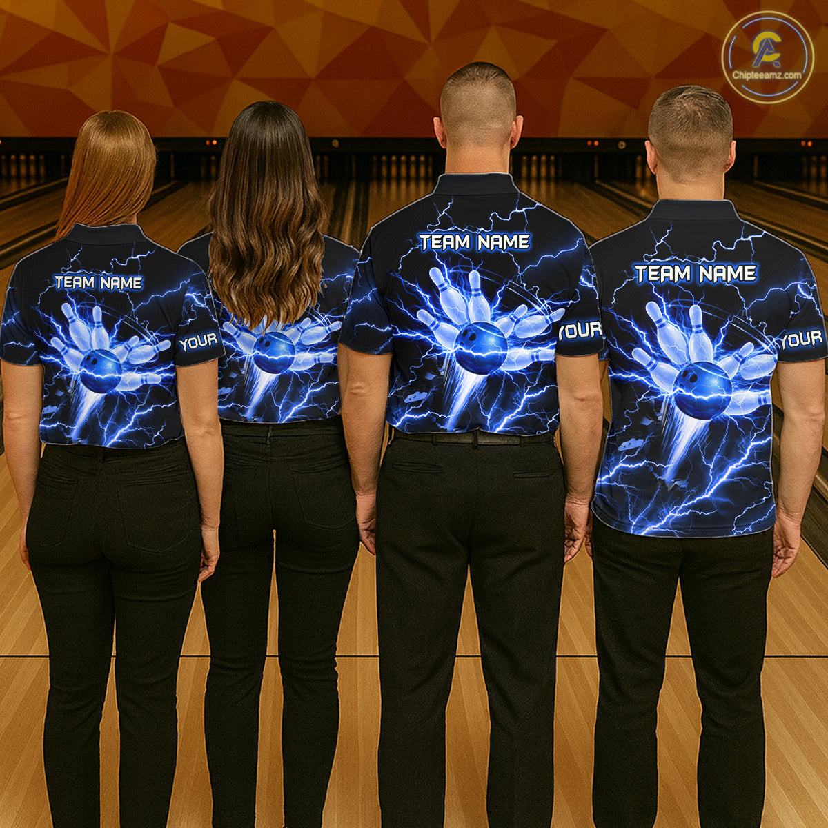 Personalized Lightning Skull Blue Bowling Shirt For Women, Bowling Team Jersey Polo & 1/4 Zip TDM6159