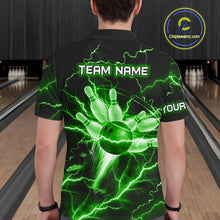 Load image into Gallery viewer, Personalized Lightning Skull Green Bowling Shirt For Men, Bowling Team Jersey Polo &amp; 1/4 Zip TDM6160