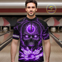 Load image into Gallery viewer, Personalized Lightning Skull Purple Bowling Shirt For Men, Bowling Team Jersey Polo &amp; 1/4 Zip TDM6161