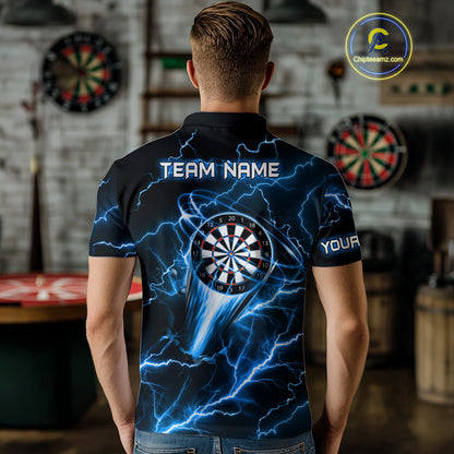 Personalized Blue Darts Skull Men Polo Shirts Custom Lightning Thunder Team League Darts Jersey TDM1511