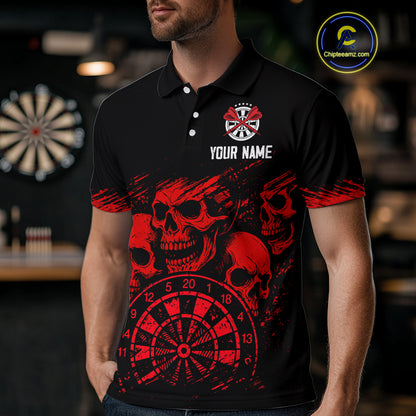 Custom Men's Grim Reaper Dart Shirt – Black Red Grunge Darts Jersey Team Polo & Quarter Zip Styles TDM4067