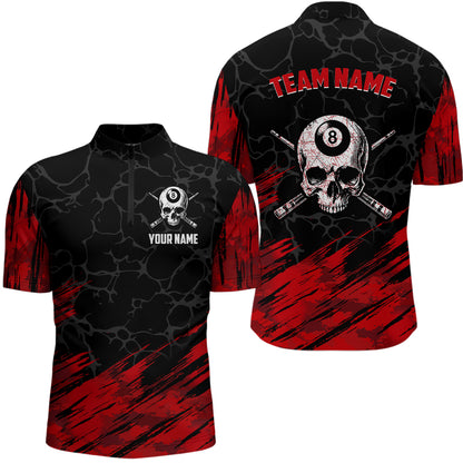 Black And Red 8 Ball Pool Skull Custom Men Billiard Shirts, Billiard Jersey Billiard Team Shirt TDM3303