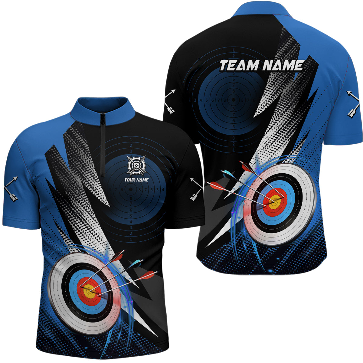 Customized Archery 3d Target Blue Jersey Men Quarter-Zip Shirts, Archery Club Team Shirts TDM0983
