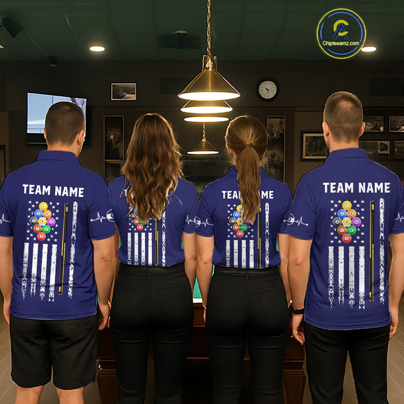 Customized Navy Blue American Flag Billiard Shirt For Men, 9 Ball Pool Team Jersey Polo & 1/4 Zip TDM6587