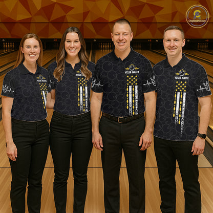American Flag Black Bowling Shirts For Women Custom Patriotic Bowling Team Jersey Polo & 1/4 Zip TDM6588