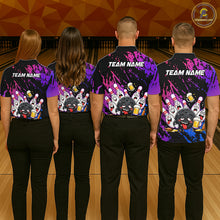Load image into Gallery viewer, Custom Blue Purple Drunk Bowling Balls And Pins Funny Bowling Shirts For Men, Beer Bowling Jersey TDM6596