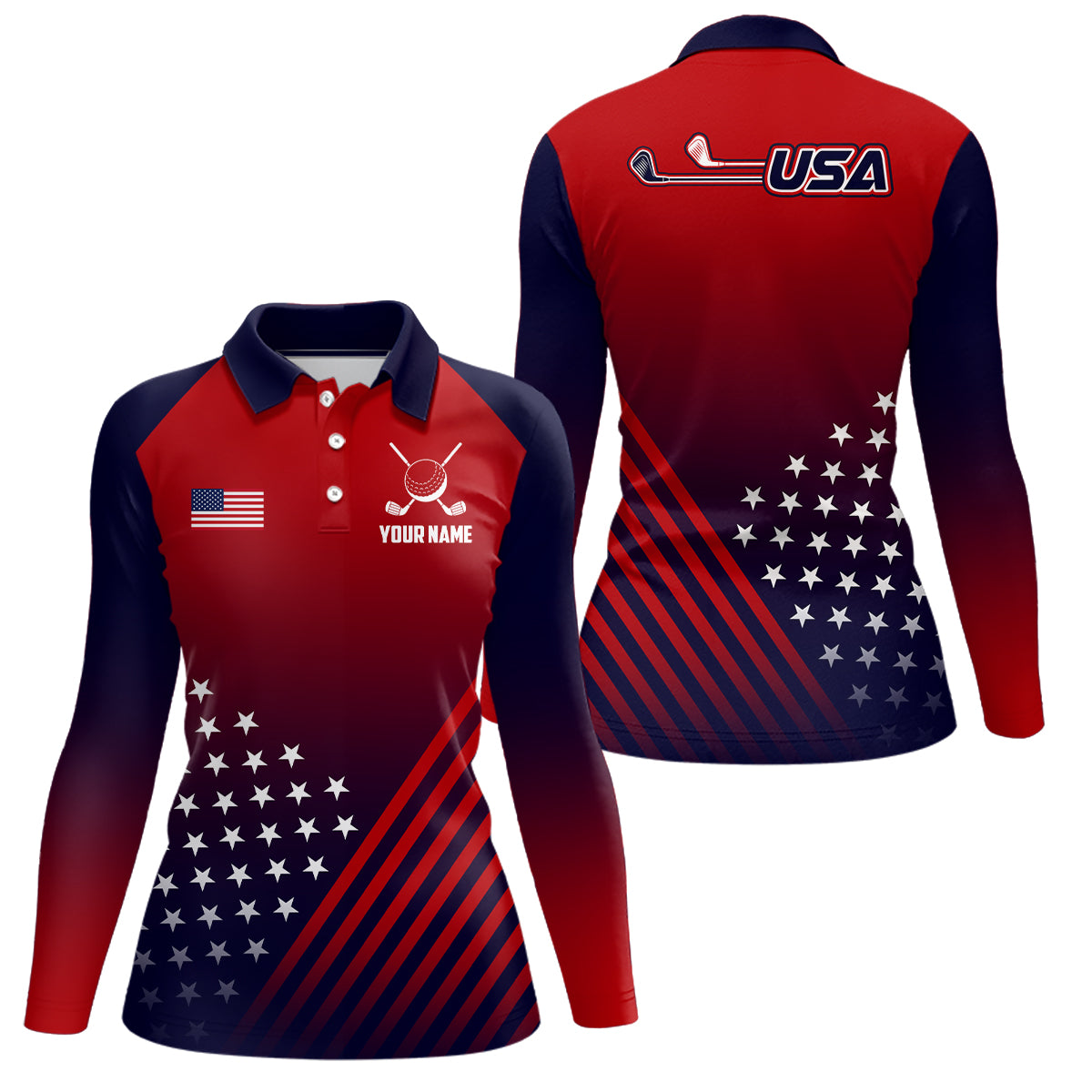 Womens Golf Polo Shirts American Flag Patriotic Custom Red And Navy Golf Shirts Best Women Golf Wears TDM1891