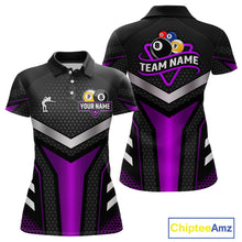 Load image into Gallery viewer, Personalized Billiard 8 Ball &amp; 9 Ball Pool Polo, 1/4 Zip For Women Custom Team Billiard Jersey|Purple TDM4254