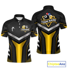 Load image into Gallery viewer, Personalized Billiard 8 Ball &amp; 9 Ball Pool Polo, 1/4 Zip For Men Custom Team Billiard Jersey|Yellow TDM4255