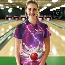 Load image into Gallery viewer, Custom Thunder Lightning Red &amp; Purple Bowling Shirt For Women, Bowling Team Jersey Polo &amp; 1/4 Zip TDM6189