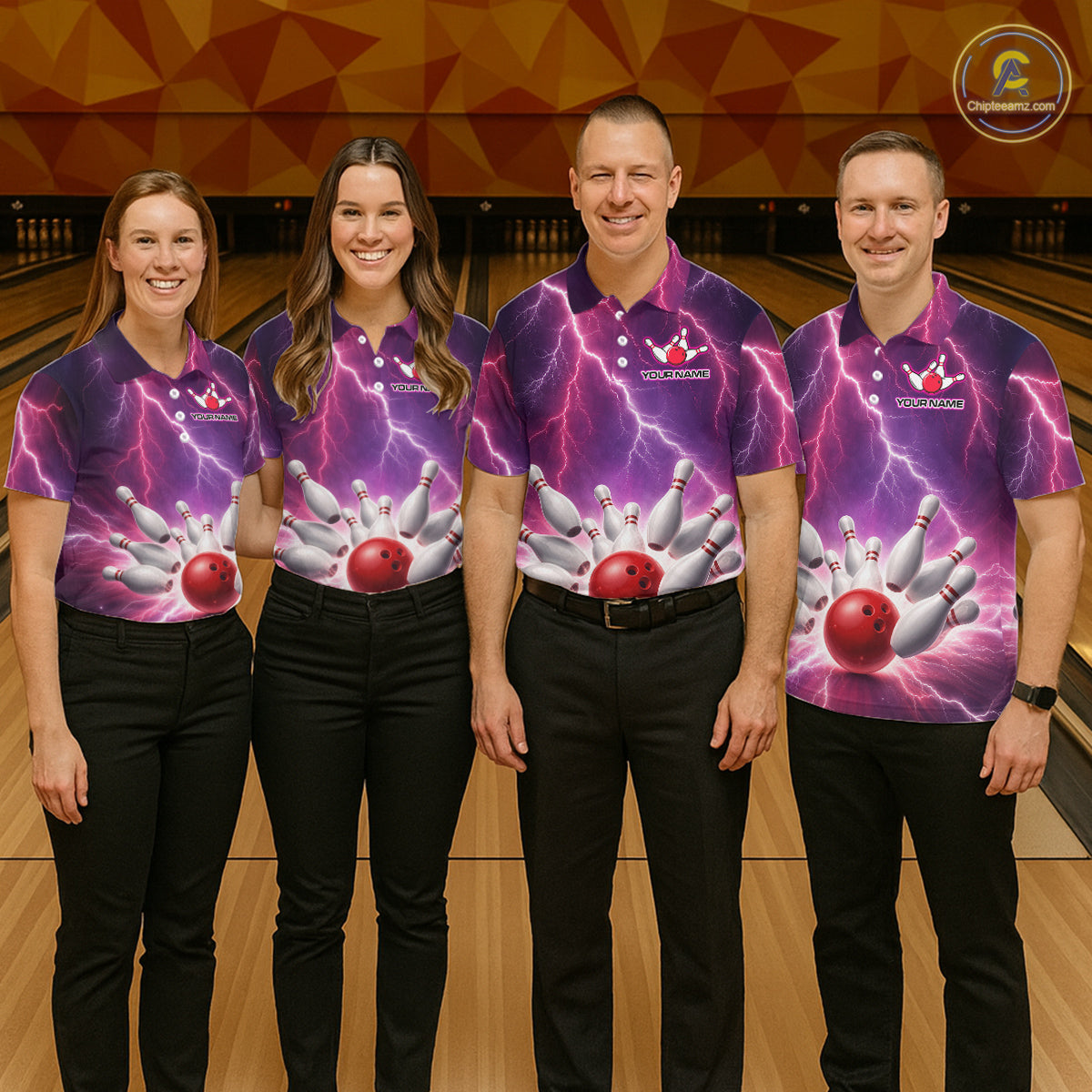 Custom Thunder Lightning Red & Purple Bowling Shirt For Women, Bowling Team Jersey Polo & 1/4 Zip TDM6189