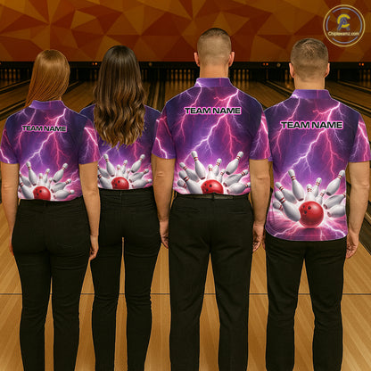 Custom Thunder Lightning Red & Purple Bowling Shirt For Women, Bowling Team Jersey Polo & 1/4 Zip TDM6189
