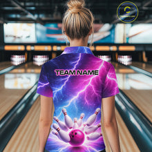 Load image into Gallery viewer, Custom Thunder Lightning Blue And Pink Bowling Shirt For Women, Bowling Team Jersey Polo &amp; 1/4 Zip TDM6190