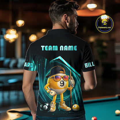 Turquoise Funny 9 Ball Pool Billiard Shirt For Men Custom Billiard Team Jersey Polo & 1/4 Zip TDM6615