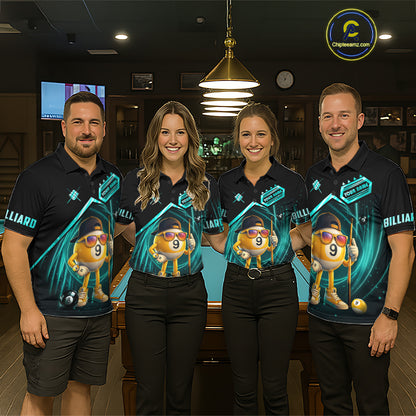 Turquoise Funny 9 Ball Pool Billiard Shirt For Men Custom Billiard Team Jersey Polo & 1/4 Zip TDM6615