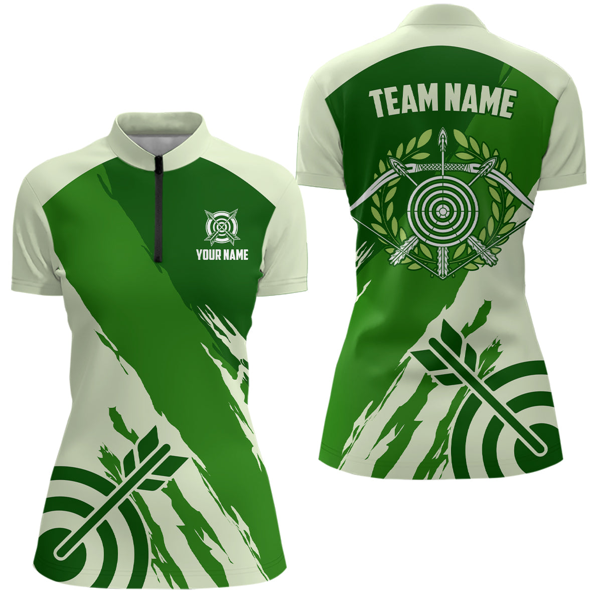 Personalized Green Jerseys Archery Women Quarter-Zip Shirts Custom Archery Jerseys Shirts TDM0637