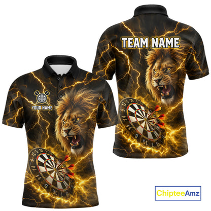 Custom Yellow Dartboard Thunder Lightning Lion Darts Shirt For Men, Darts League Team Jersey TDM5815