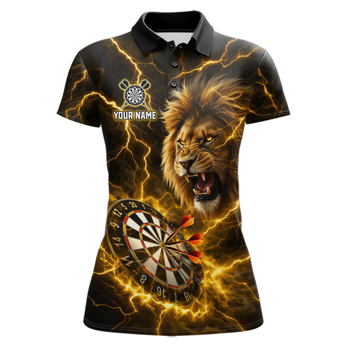 Custom Yellow Dartboard Thunder Lightning Lion Darts Shirt For Women, Darts League Team Jersey TDM5815