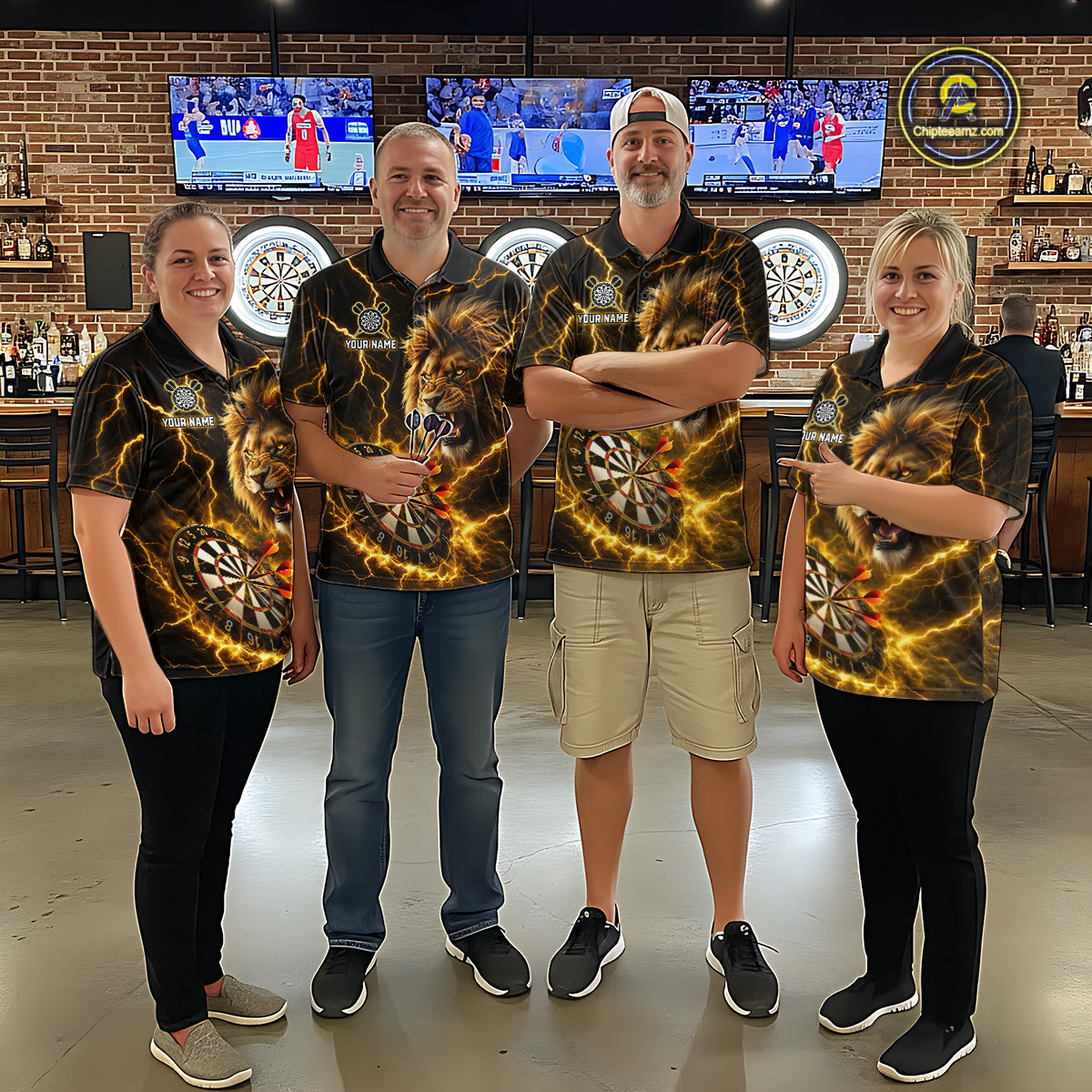 Custom Yellow Dartboard Thunder Lightning Lion Darts Shirt For Men, Darts League Team Jersey TDM5815