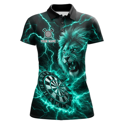 Custom Turquoise Dartboard Thunder Lightning Lion Darts Shirt For Women, Darts League Team Jersey TDM5816