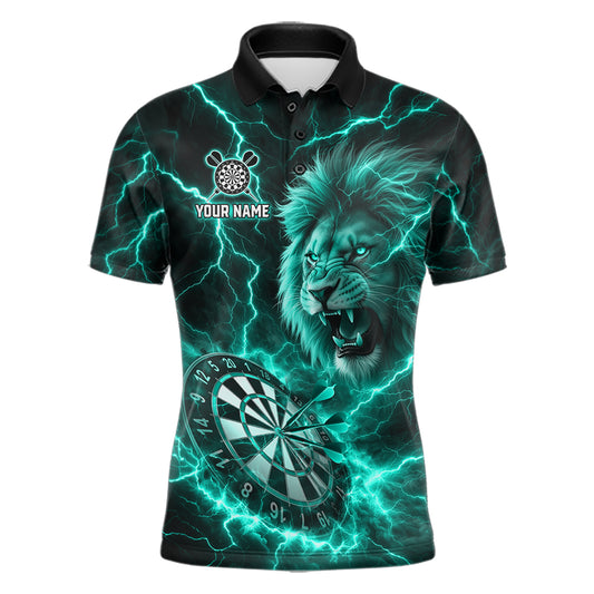 Custom Turquoise Dartboard Thunder Lightning Lion Darts Shirt For Men, Darts League Team Jersey TDM5816