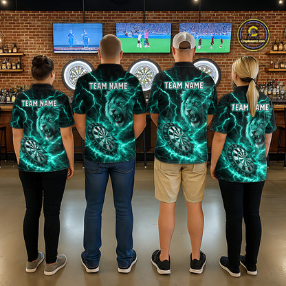 Custom Turquoise Dartboard Thunder Lightning Lion Darts Shirt For Women, Darts League Team Jersey TDM5816