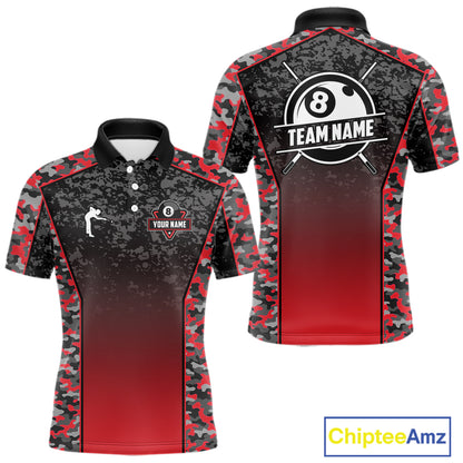 Red Camo 8 Ball Billiard Shirt For Men Custom Pool Team Shirt, Billiard Jersey Polo & 1/4 Zip TDM6200