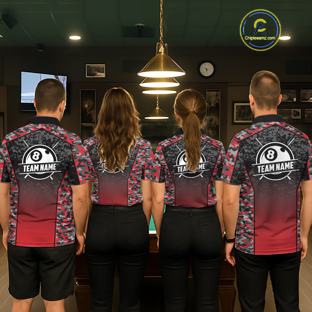 Red Camo 8 Ball Billiard Shirt For Men Custom Pool Team Shirt, Billiard Jersey Polo & 1/4 Zip TDM6200