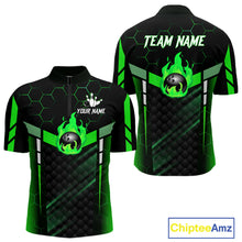 Load image into Gallery viewer, Black And Green Bowling Jersey For Men Custom Flame Bowling Shirt Team Polo &amp; Quarter Zip TDM5825