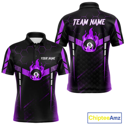 Personalized Purple 8 Ball Flame Billiard Shirt For Men Custom Billiard Team Jersey Polo & 1/4 Zip TDM5585