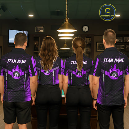 Personalized Purple 8 Ball Flame Billiard Shirt For Men Custom Billiard Team Jersey Polo & 1/4 Zip TDM5585