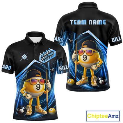 Blue Funny 9 Ball Billiard Shirt For Men Custom Pool Team Shirt, Billiard Jersey Polo & 1/4 Zip TDM5834