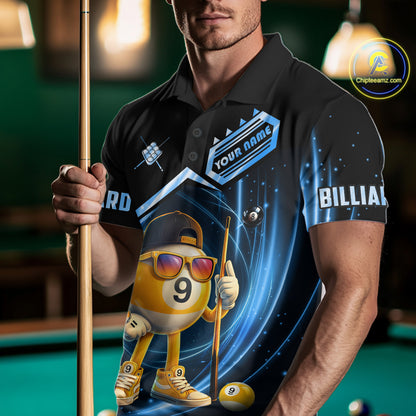 Blue Funny 9 Ball Billiard Shirt For Men Custom Pool Team Shirt, Billiard Jersey Polo & 1/4 Zip TDM5834