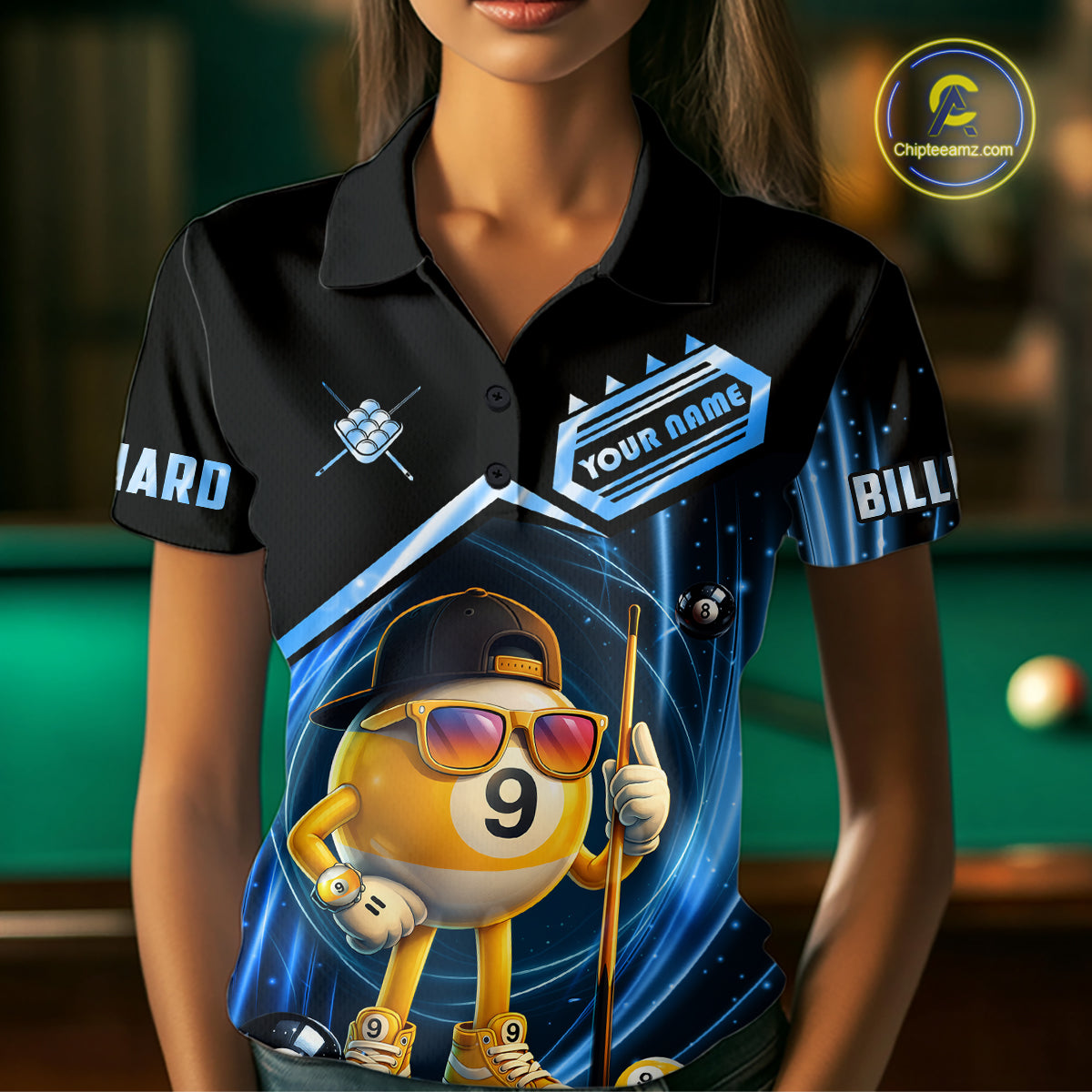 Blue Funny 9 Ball Billiard Shirt For Women Custom Pool Team Shirt, Billiard Jersey Polo & 1/4 Zip TDM5834