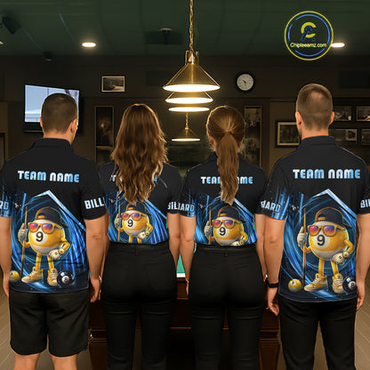 Blue Funny 9 Ball Billiard Shirt For Men Custom Pool Team Shirt, Billiard Jersey Polo & 1/4 Zip TDM5834