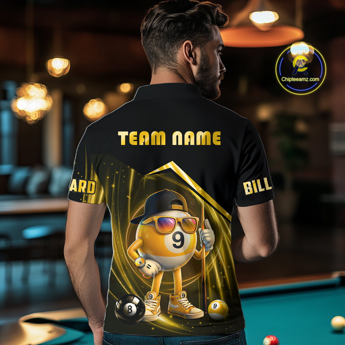 Yellow Funny 9 Ball Billiard Shirt For Men Custom Pool Team Shirt, Billiard Jersey Polo & 1/4 Zip TDM5835