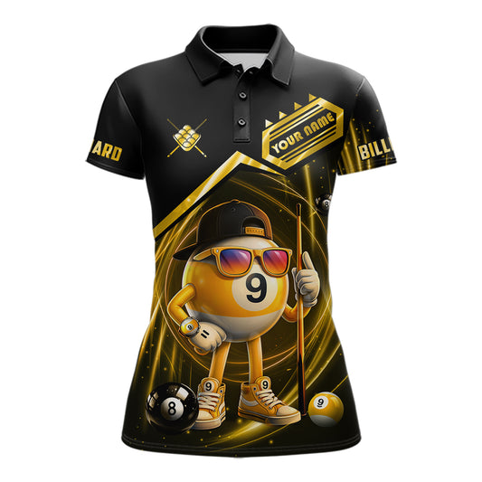 Yellow Funny 9 Ball Billiard Shirt For Women Custom Pool Team Shirt, Billiard Jersey Polo & 1/4 Zip TDM5835