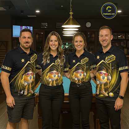 Yellow Funny 9 Ball Billiard Shirt For Men Custom Pool Team Shirt, Billiard Jersey Polo & 1/4 Zip TDM5835