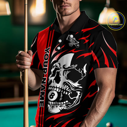 Personalized Red 8 Ball Skull Billiard Shirt For Men Custom Pool Team Jersey, Billiard Outfit TDM4459