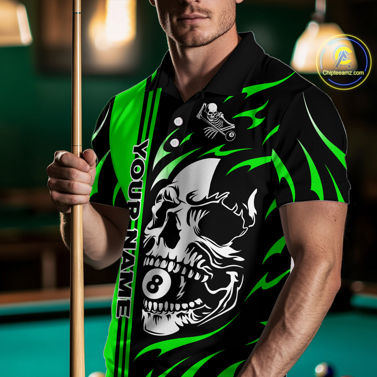 Personalized Green 8 Ball Skull Billiard Shirt For Men Custom Pool Team Jersey, Billiard Outfit TDM4461