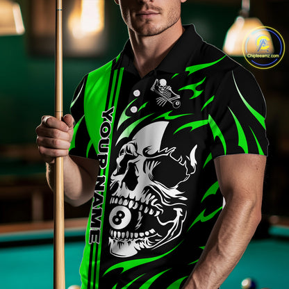 Personalized Green 8 Ball Skull Billiard Shirt For Men Custom Pool Team Jersey, Billiard Outfit TDM4461