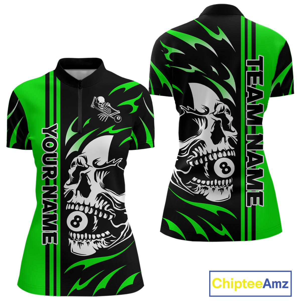 Personalized Green 8 Ball Skull Billiard Shirt For Women Custom Pool Team Jersey, Billiard Outfit TDM4461