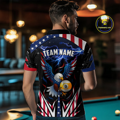 American Flag Eagle 9 Ball Pool Lightning Billiard Shirt For Men Custom Patriotic Billiard Jersey TDM4705